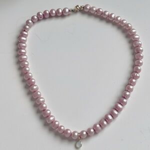 Handmade Freshwater Pearl Choker, Pink & Blue Chalcedony, Coquette Aesthetic
